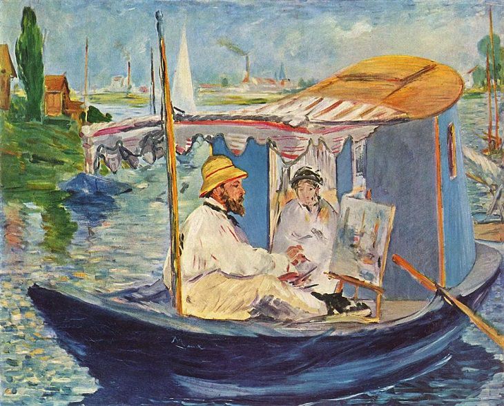 Arte Impresionista De Édouard Manet Claude Monet pintando en su barco de estudio, 1874