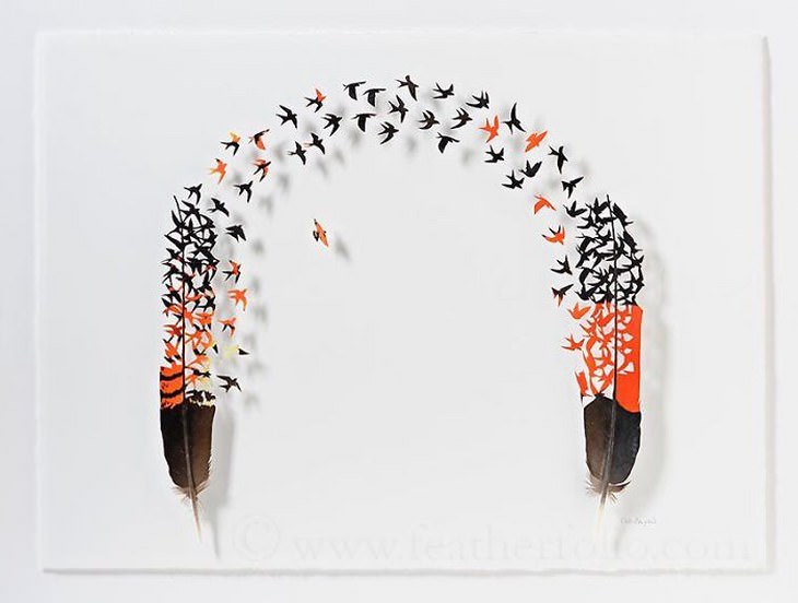 Descubre El Maravilloso Arte Con Plumas De Chris Maynard plumas de color negro y naranja