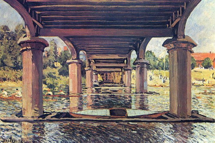 20 Bellas Obras Del Arte Impresionista De Alfred Sisley Bajo el puente de Hampton Court, 1874