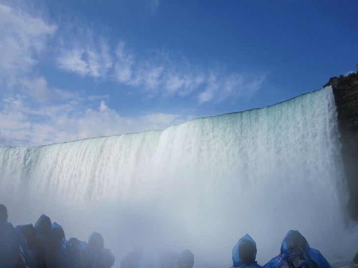 Sights, trails, cruises, activities, natural wonders and fun family events found at Niagara Falls between New York, United States and Ontario, Canada, The view of American Falls from the Maid of the Mist