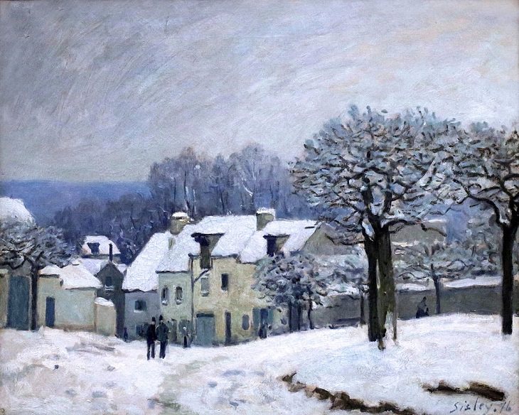 20 Bellas Obras Del Arte Impresionista De Alfred Sisley Place du Chenil en Marly, efecto de nieve, 1876