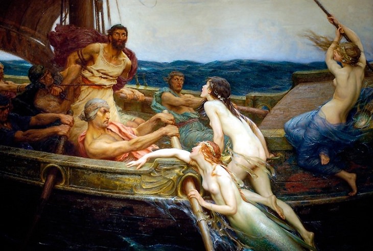22 Pinturas Que Dieron Vida a Los Mitos y Leyendas Griegas "Ulises y las sirenas", por Herbert James Draper, 1909