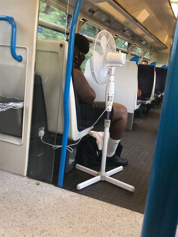 UK heatwave response funny fan in the bus