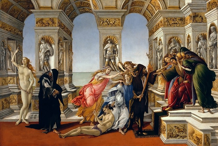 22 Pinturas Que Dieron Vida a Los Mitos y Leyendas Griegas "La calumnia de Apeles", de Sandro Botticelli, 1494-1495