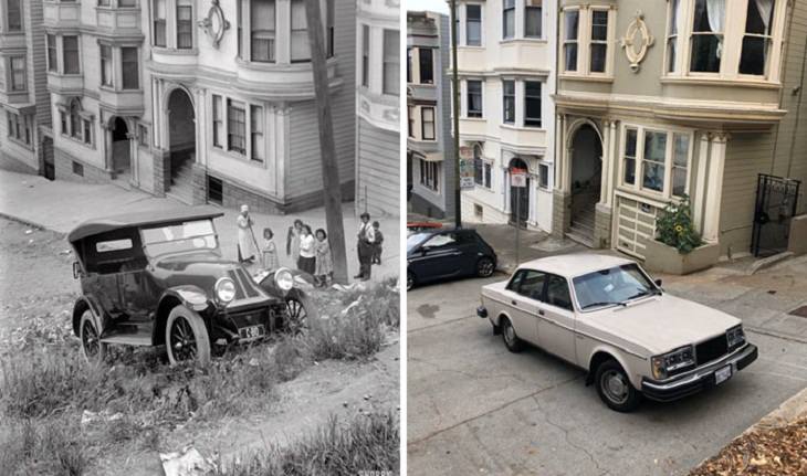 Fotos Antes y Ahora El mismo lugar exacto en San Francisco, California (1920 y 2020).