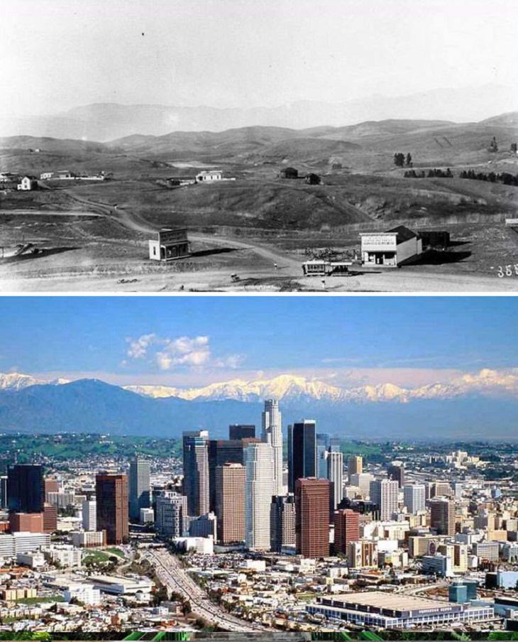 Fotos Antes y Ahora Los primeros años de Los Ángeles en comparación con 2001. ¡Parece que han cambiado muchas cosas!