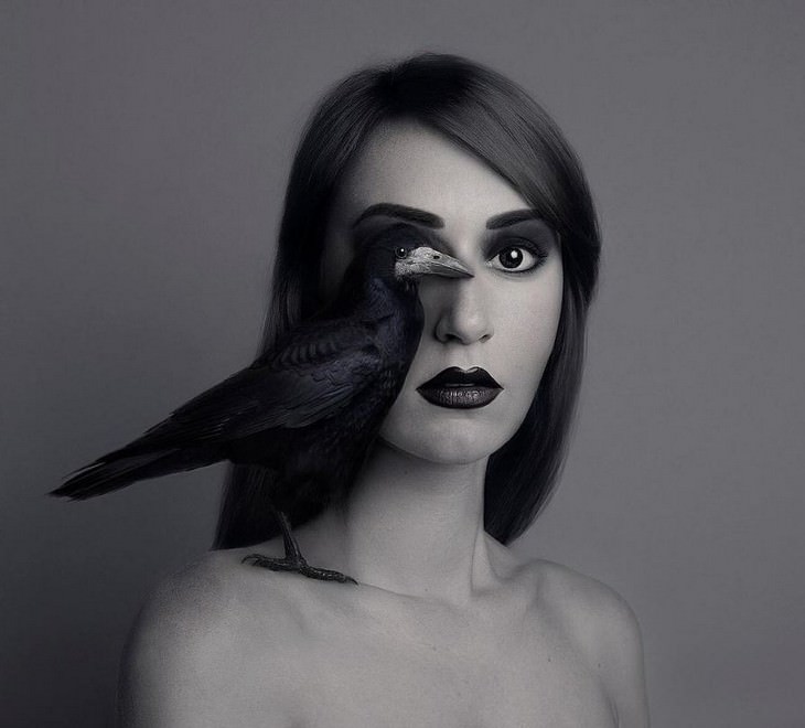 Fotos De Flora Borsi mujer y cuervo