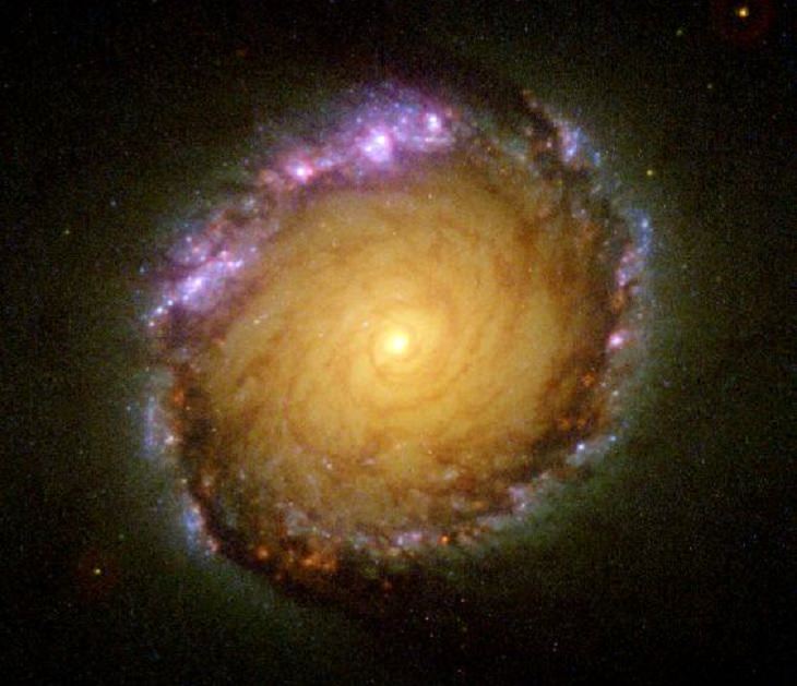 Galaxia NGC 1512, una galaxia conocida por altos volúmenes de estallidos estelares, el nacimiento de nuevos cúmulos de estrellas