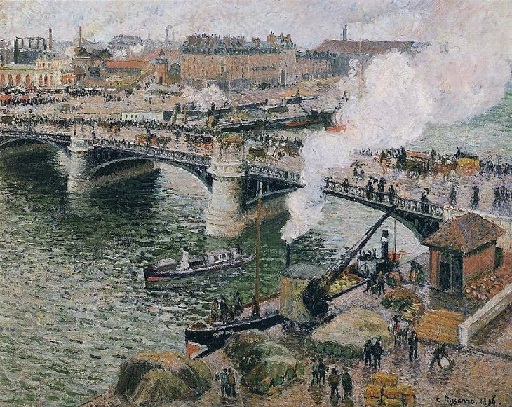 Arte de Camille Pissaro Pont Boieldieu en Rouen, clima lluvioso, 1896