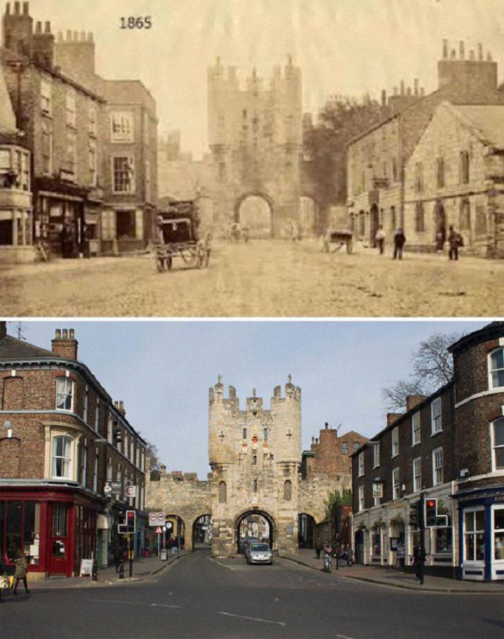 La entrada principal a la ciudad de York, Inglaterra - 1865 y 2015