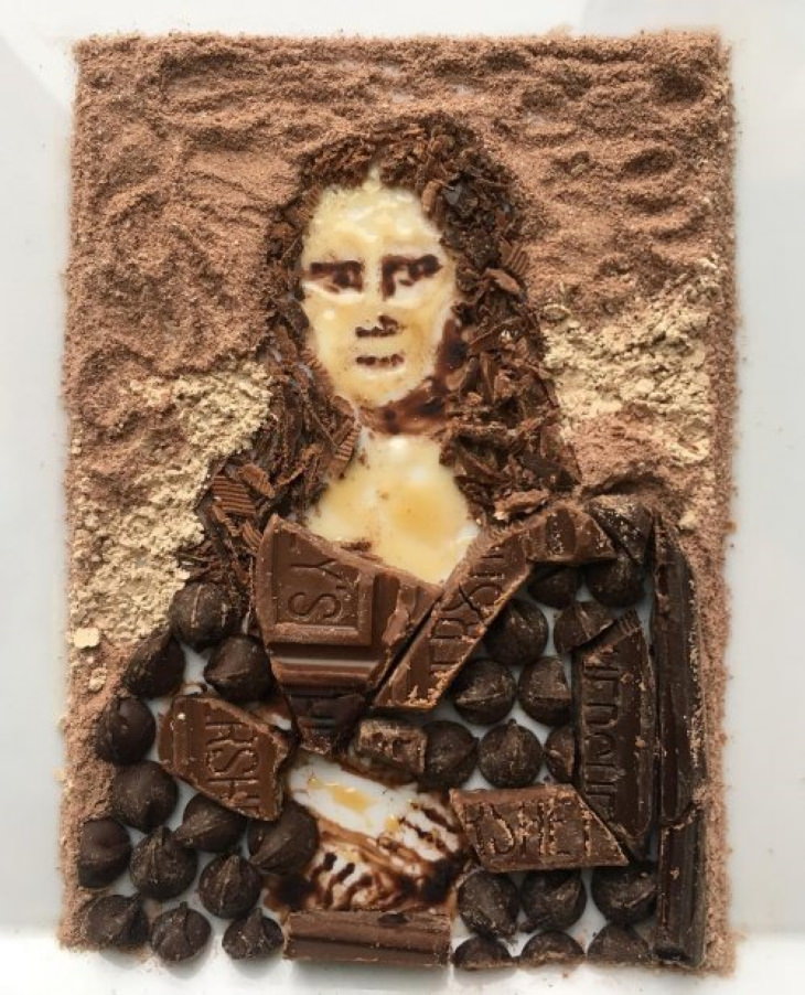 Adam Hillman The Mona Lisa por Da Vinci en surtido de chocolate y cacao en polvo