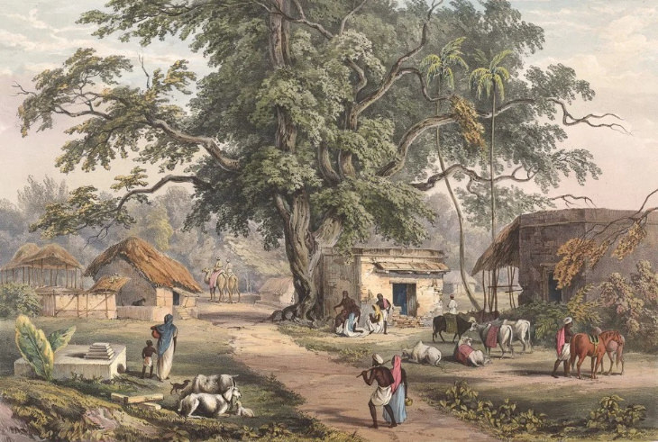 Cuadros de acuarela antiguos,  Calle  de Serampore, India