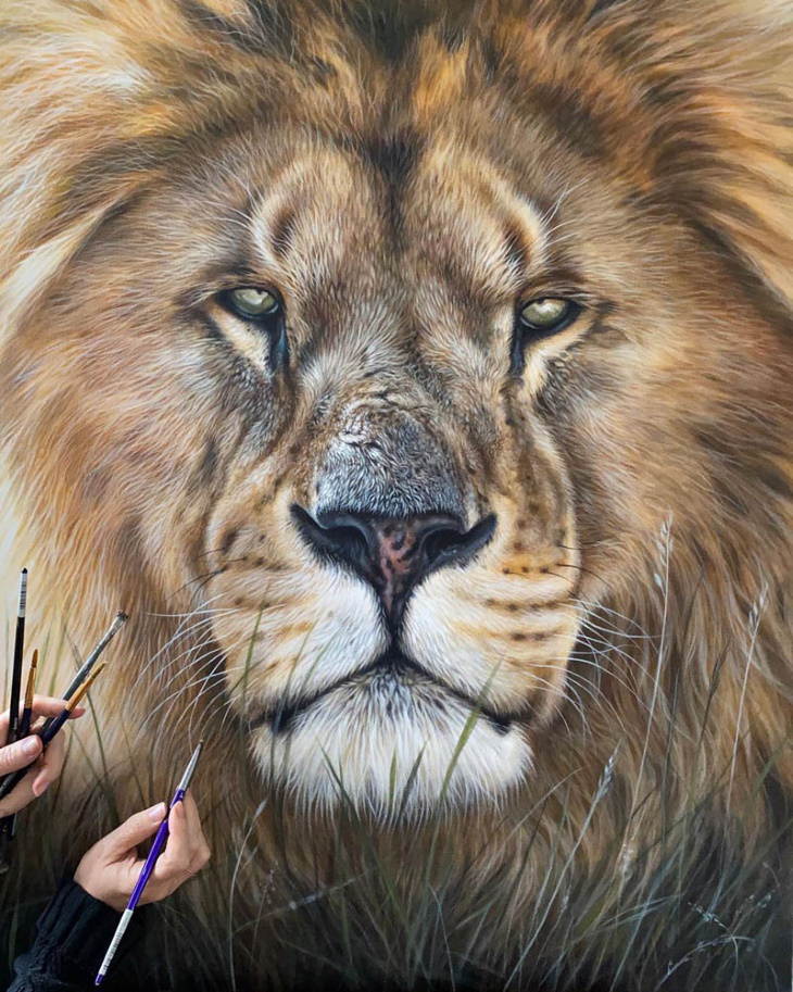 Pinturas Acrílicas De Grandes Felinos Acercamiento león