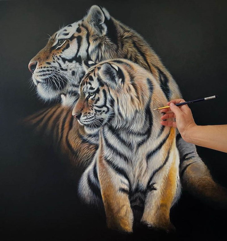 Pinturas Acrílicas De Grandes Felinos Dos tigres