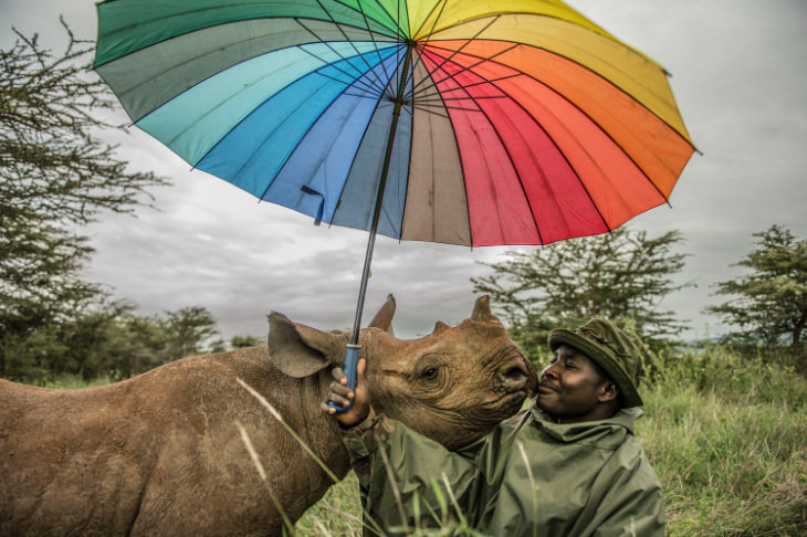 Kilifi el rinocerontey su cuidador Kamara por Ami Vitale