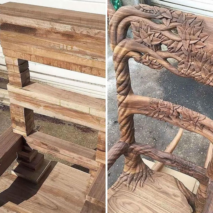 5. Una silla de madera antes y después de la renovación.
