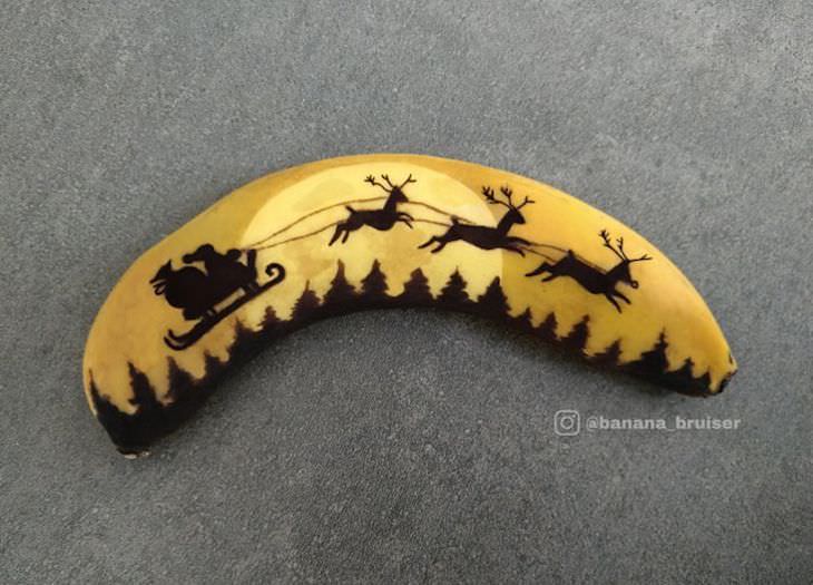 15 Hermosas Ilustraciones En Bananas trineo con renos