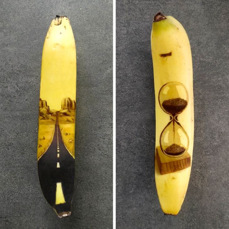 Incredible Banana Art by Anna Chojnicka, highway, hourglass