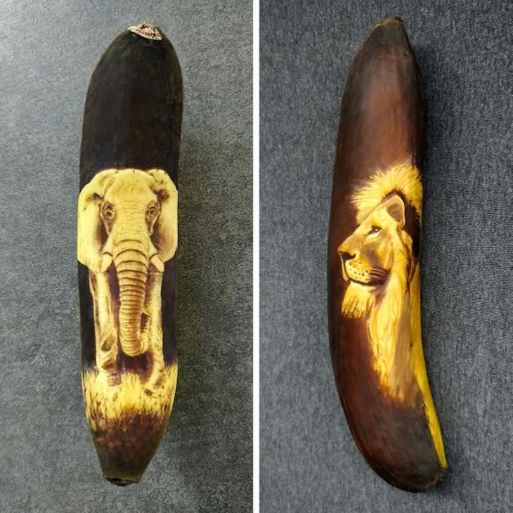 15 Hermosas Ilustraciones En Bananas leon y elefante