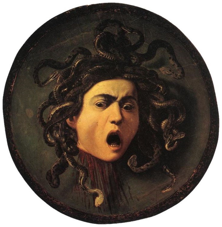Obras De Arte Espeluznantes "Medusa" de Michelangelo Merisi da Caravaggio (1597)