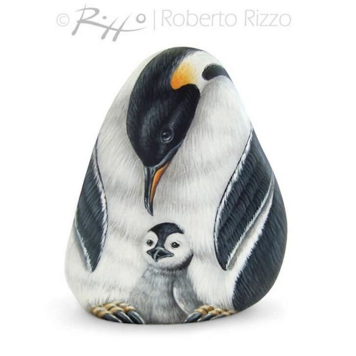 Arte En Roca De Roberto Rizzo Pingüinos