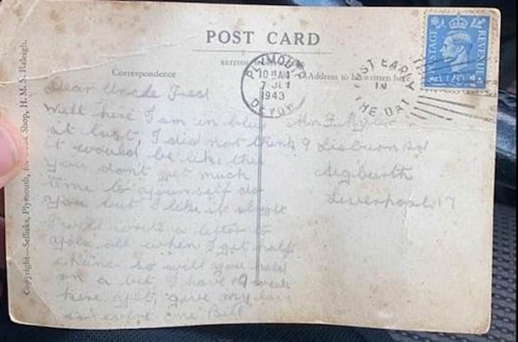 Postal De La Segunda Guerra Mundial Es Entregada En 2021 parte posterior de la postal