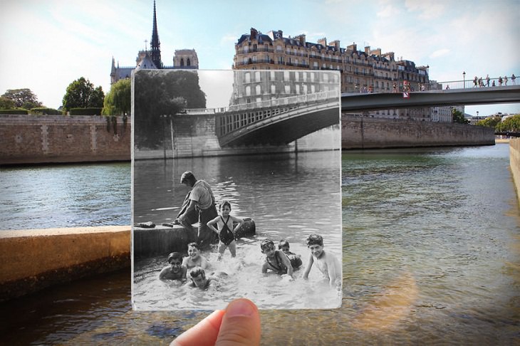 Fotografías De París Antes y Después La Seine. Notre-Dame (vista de la catedral de Notre Dame desde el río Sena), 1930