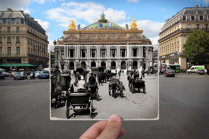 Fotografías De París Antes y Después Place de l’Opéra (una plaza cerca de la Ópera Palais Garnier), 1900