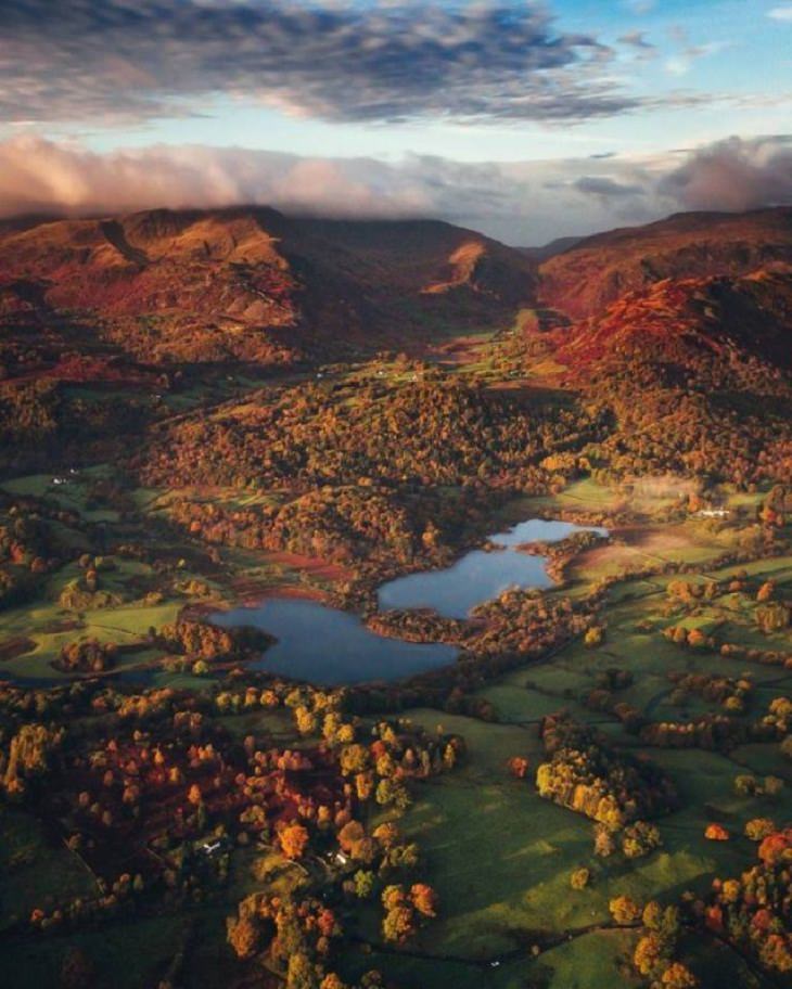 Imágenes De La Gloriosa Naturaleza Una exhibición escénica desde lo alto de una montaña en Loughrigg, Lake District, Reino Unido