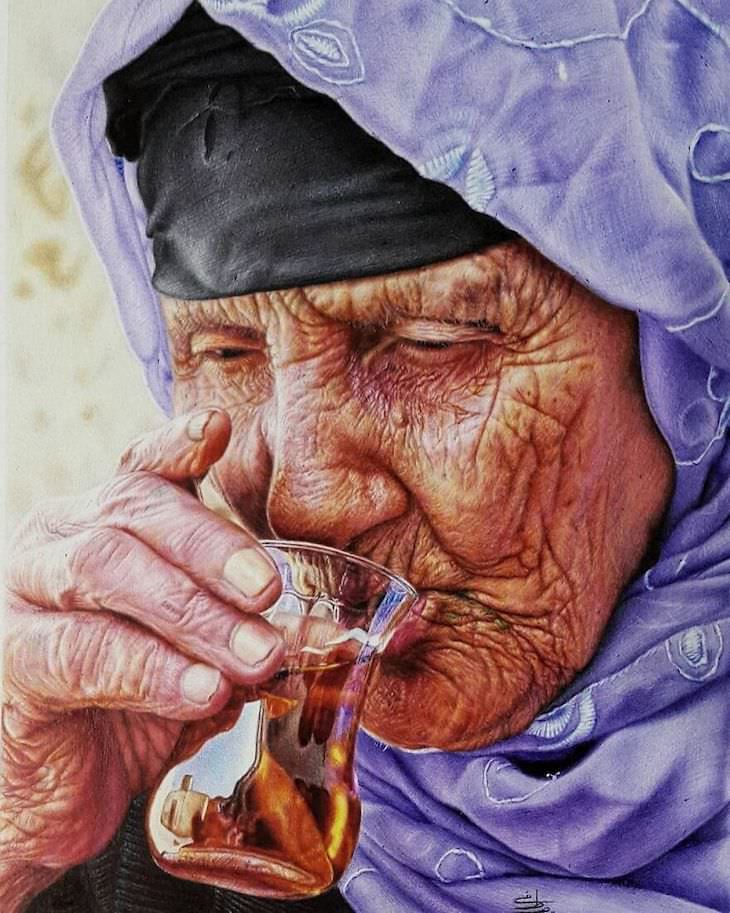 Dibujos De Mostafa Khodeir anciana bebiendo