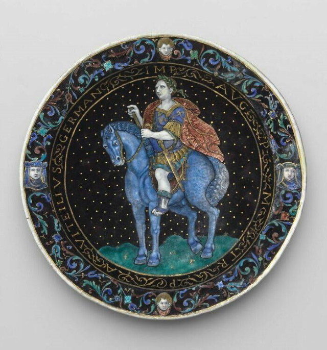 Placa: Emperador Vitelio a caballo por Jean Emailleur Limosin (hacia 1620)