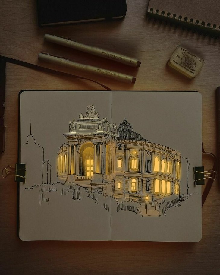 Dibujos Arquitectónicos Iluminados Edificio antiguo 