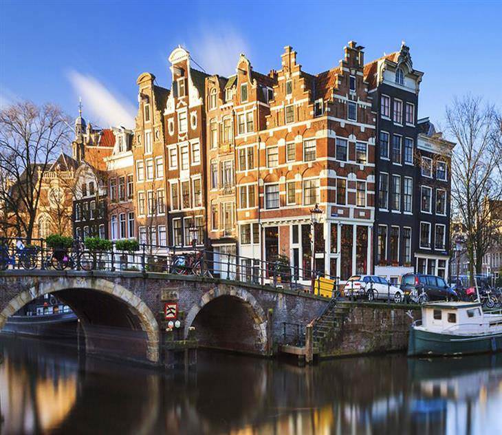 Ilustraciones De Destinos Turísticos Canal de Ámsterdam, Países Bajos