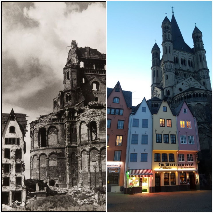  Increíbles Fotos De Cómo El Tiempo Lo Transforma Todo La Iglesia de San Martín en Colonia, Alemania - 1946 y 2021
