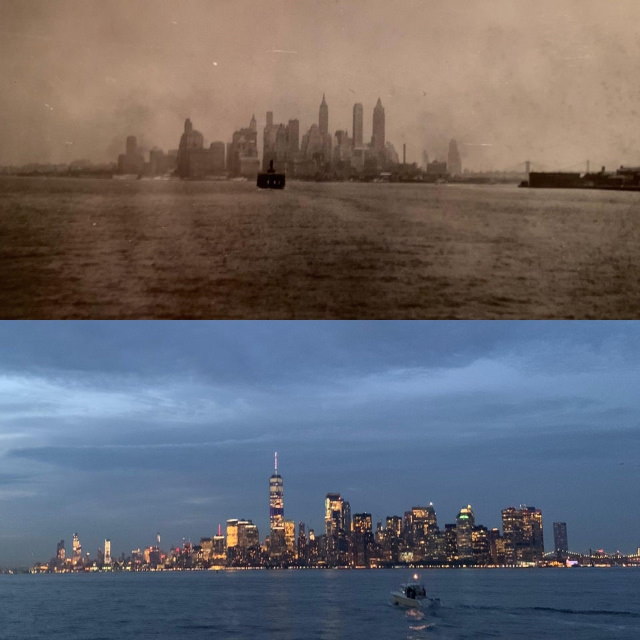  Increíbles Fotos De Cómo El Tiempo Lo Transforma Todo  Puerto de Nueva York en 1937 foto tomada por un abuelo y en 2019 por su nieto