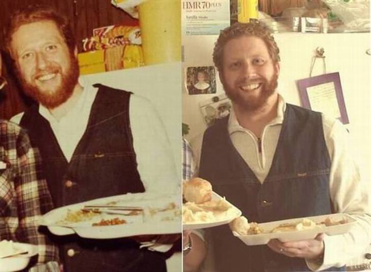22 Fotos De Hijos Que Parecen Clones De Sus Padres Joven en restaurante sonriendo