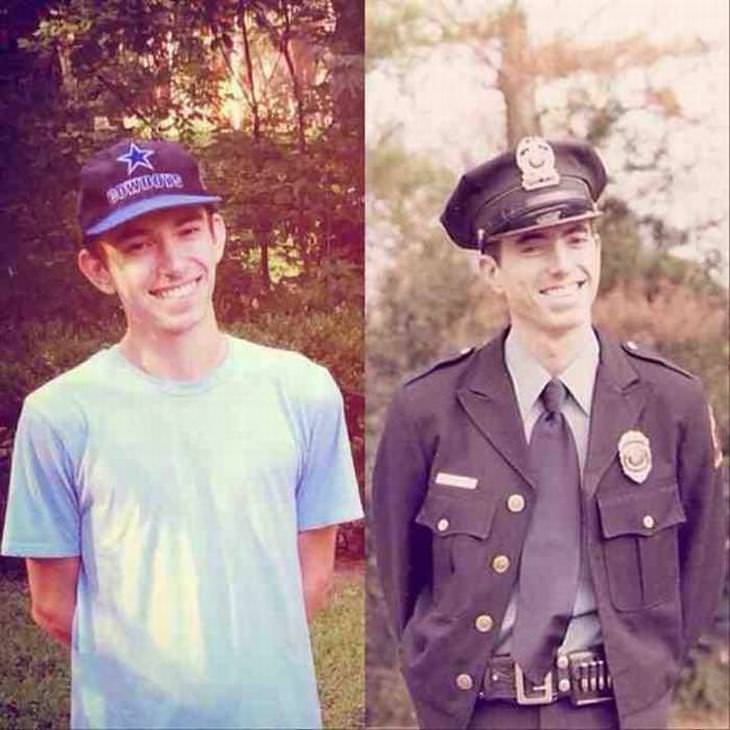 22 Fotos De Hijos Que Parecen Clones De Sus Padres Joven con uniforme de policía