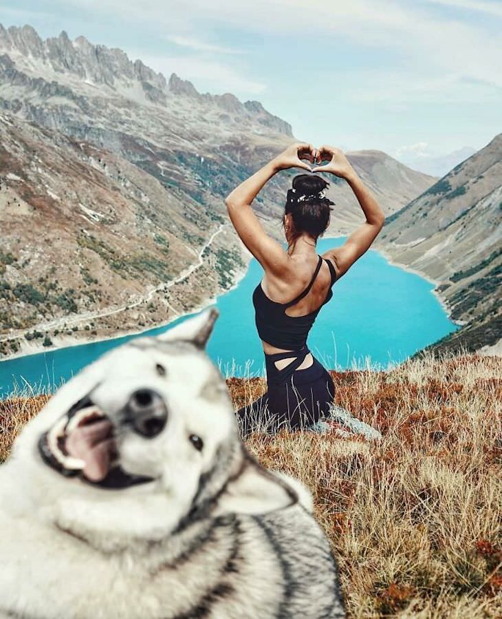 Fotos Muestran Por Qué Los Perros Son Divertidos Husky en las montañas con su dueña