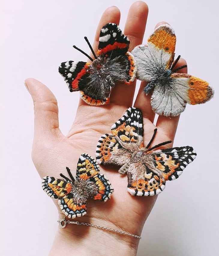 Piezas De Bordado Bastante Creativas e Ingeniosas  Broches de mariposa realistas de Georgie Emery
