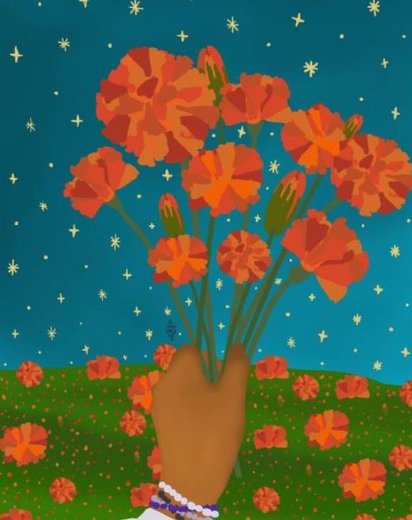 Ilustraciones De La Naturaleza Cindy Shakuri Campo de flor de cempasúchil