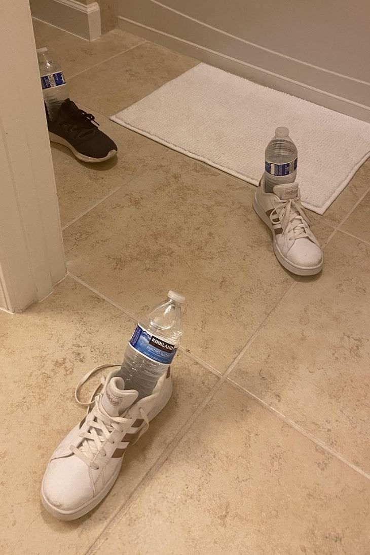 14 Fotos Divertidas Sobre La Paternidad Zapatos deportivos con botellas de agua