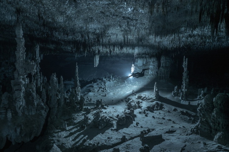 Fotos Ganadoras De Las Maravillas Del Océano El ganador de la categoría de descubrimientos oceánicos: un buceador de cuevas cerca de la península de Yucatán en México