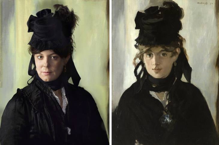  Personajes Históricos y Sus Descendientes  Berthe Morisot por Edouard Manet, 1872 (derecha) y Lucie Rouart, su bisnieta (izquierda)