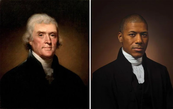  Personajes Históricos y Sus Descendientes Thomas Jefferson de Rembrandt Peale, 1800 (izquierda) y Shannon LaNier, sexto bisnieto de Jefferson (derecha)