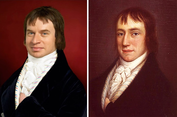 Personajes Históricos y Sus Descendientes William Wordsworth, un retrato de William Shuter, 1798 (derecha) y Tom Wonter, cuarto bisnieto de Wordsworth (izquierda)