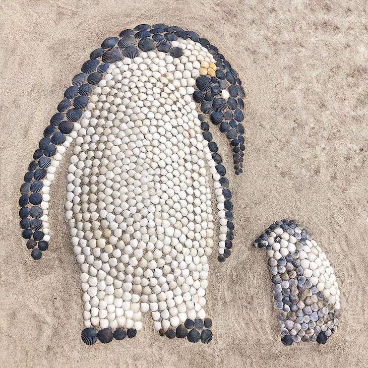 Esculturas De Animales Hechas De Conchas De Mar Pingüinos