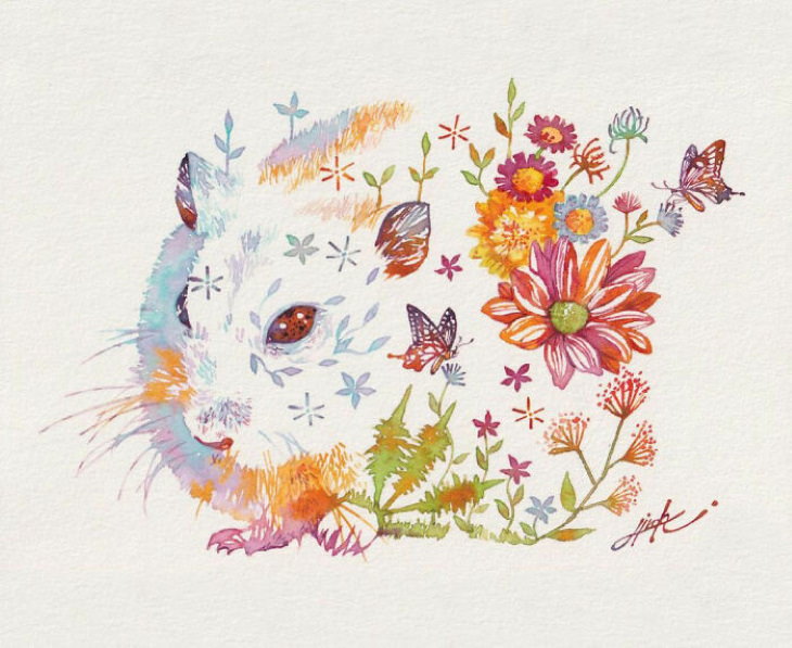 Pinturas De Animales Elaboradas Con Flores Hamster