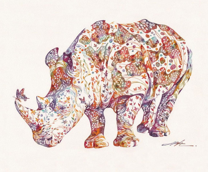Pinturas De Animales Elaboradas Con Flores Rinoceronte