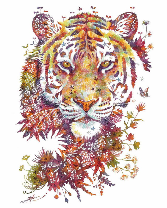 Pinturas De Animales Elaboradas Con Flores Tigre