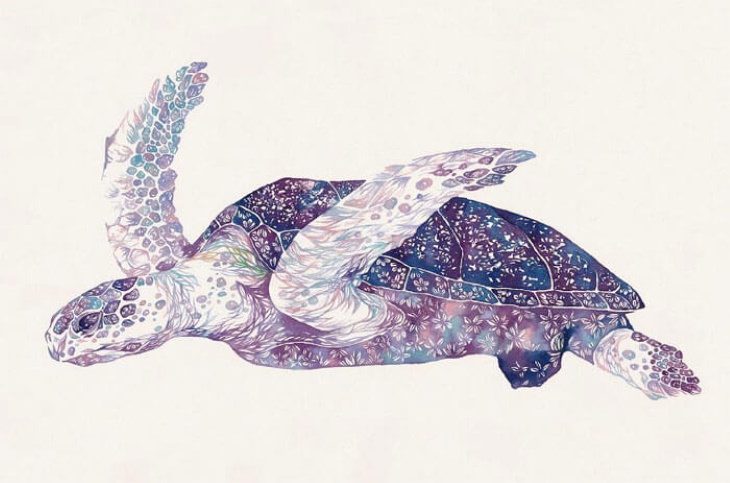 Pinturas De Animales Elaboradas Con Flores Tortuga marina